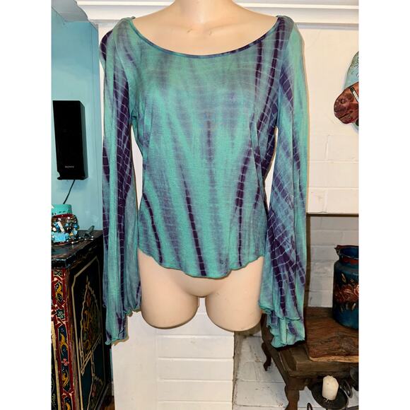 FREE PEOPLE BELL SLEEVE CROP TIE DYE TOP FESTIVAL BOHO - Picture 3 of 11